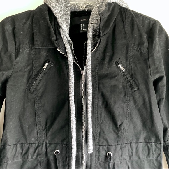 F21 Black Hooded Sweatshirt Jacket - Picture 3 of 5